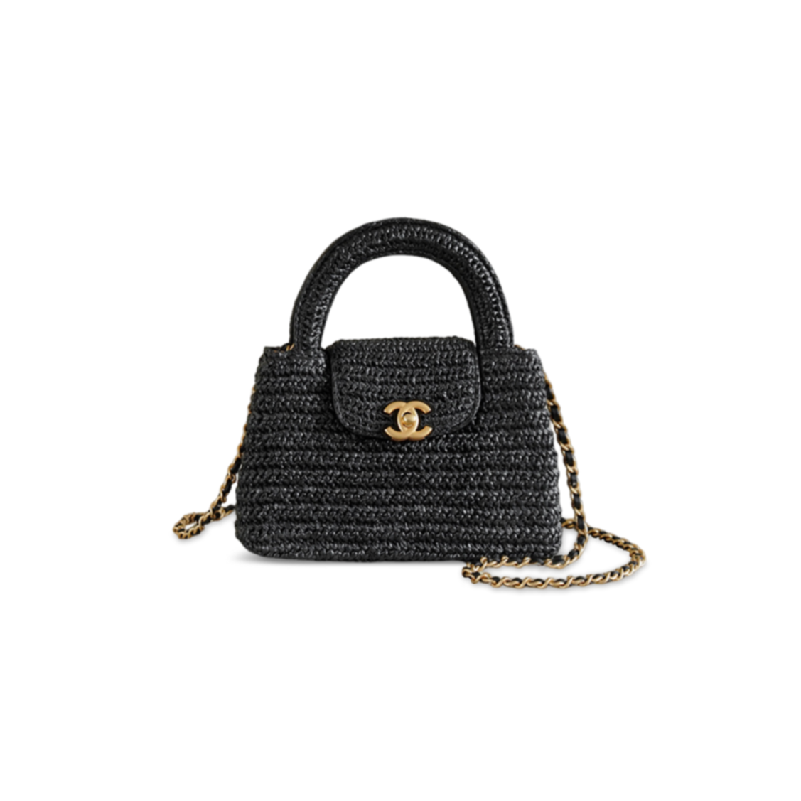 CHANEL MINI KELLY SHOPPING BAG BRAIDED RAFFIA AS4416 (19*13*7cm)